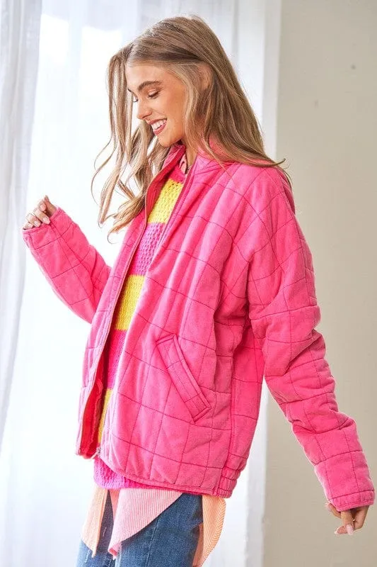 Washed Soft Comfy Quilting Zip Closure Jacket *Online Only*