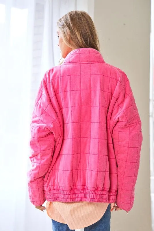 Washed Soft Comfy Quilting Zip Closure Jacket *Online Only*