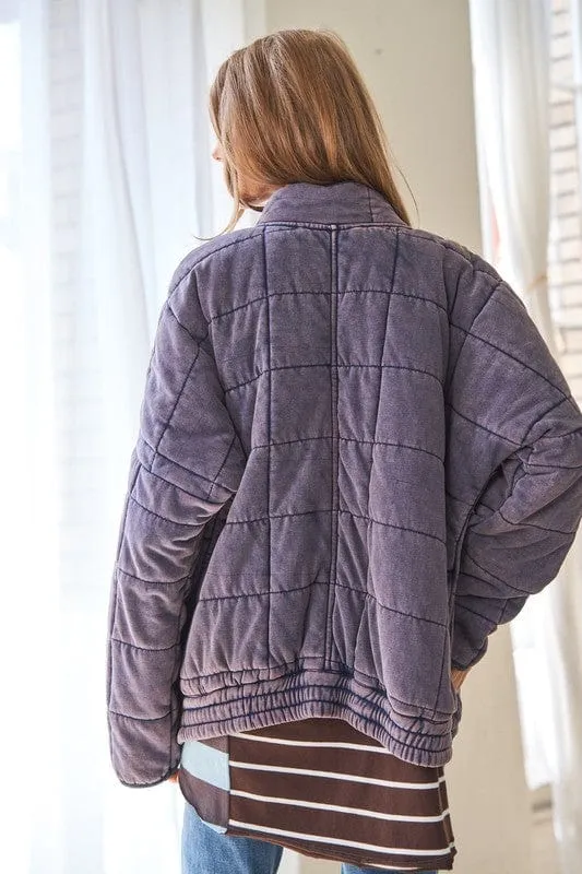 Washed Soft Comfy Quilting Zip Closure Jacket *Online Only*