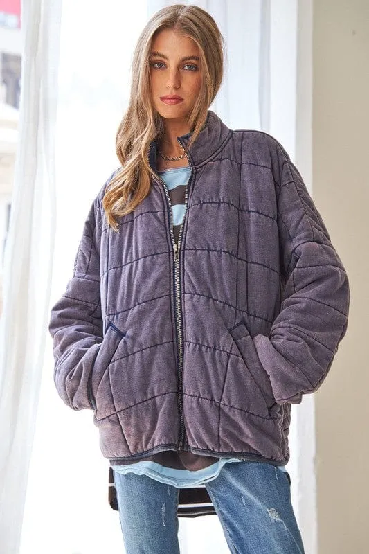 Washed Soft Comfy Quilting Zip Closure Jacket *Online Only*