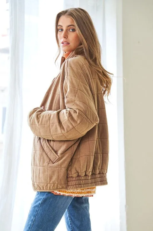 Washed Soft Comfy Quilting Zip Closure Jacket *Online Only*