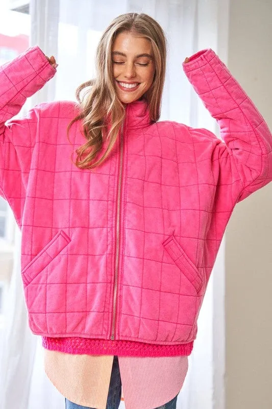 Washed Soft Comfy Quilting Zip Closure Jacket *Online Only*