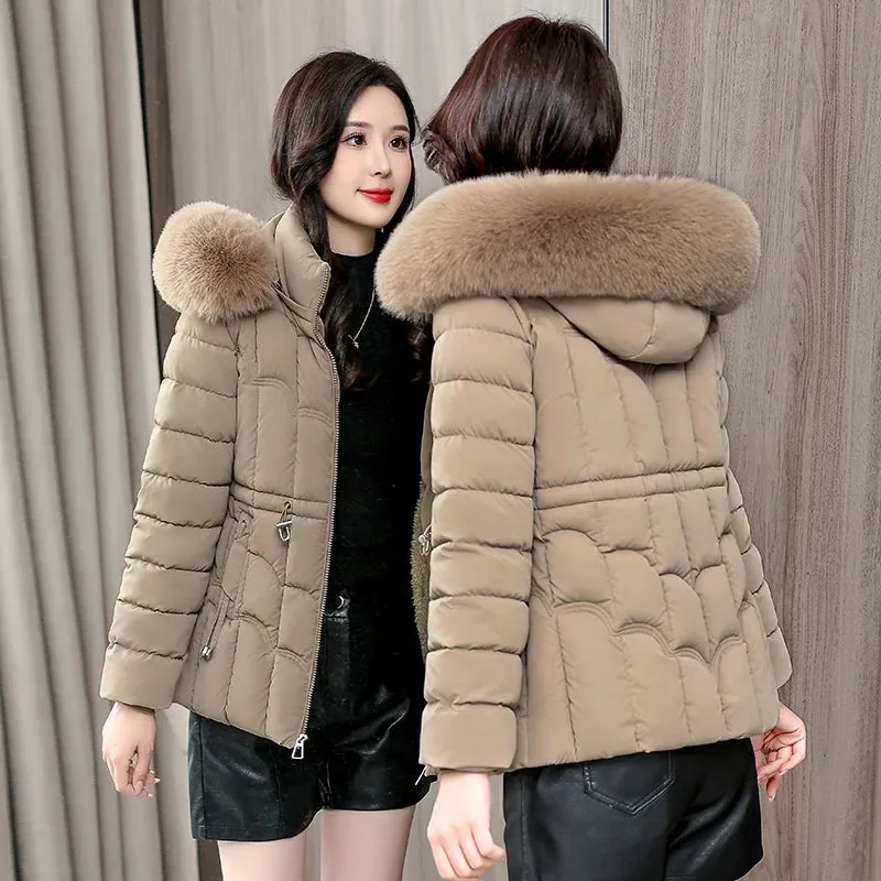 Winter 2024 New Down Jacket Women Parkas Fashion High-Quality Warm Cotton Padded Coat Ladies Short Overcoat Hooded Overwear Tops