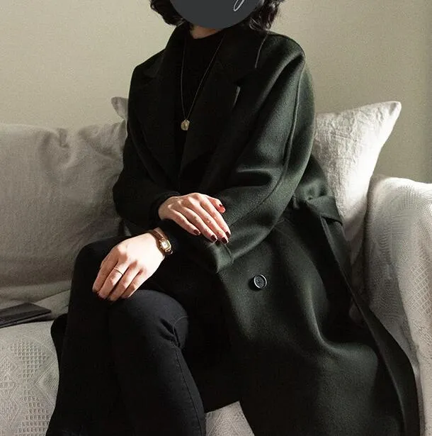 Winter Black Wool Coats Long Women Wool Coat Jacket/8900