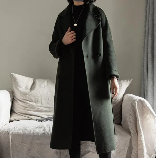 Winter Black Wool Coats Long Women Wool Coat Jacket/8900