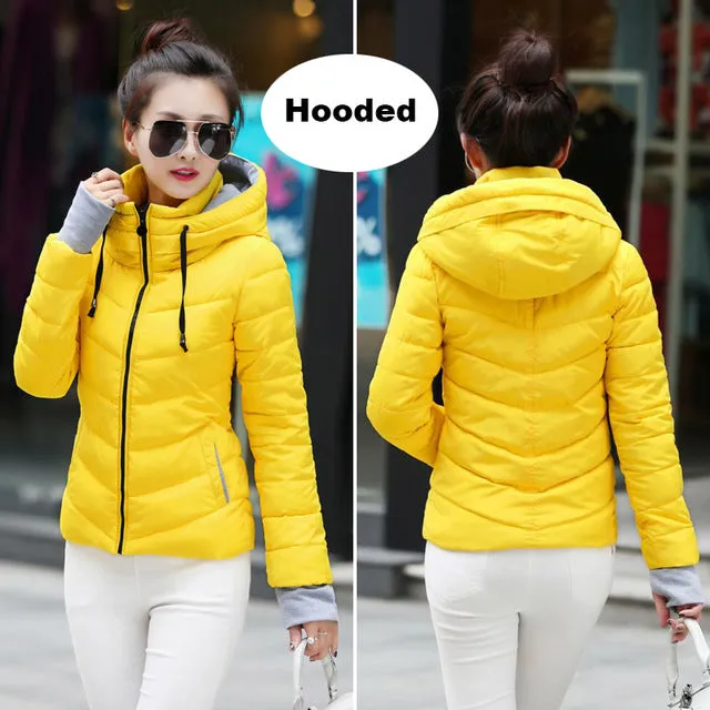 Winter Jacket Women Cotton Short Jacket 2017 New Girls Padded Slim Hooded Warm Parkas Stand Collar Coat Female Autumn Outerwear