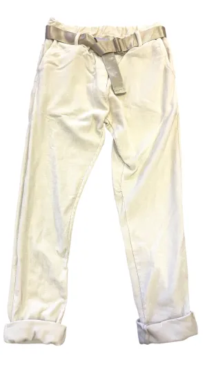 WINTER WHITE VELVET BABY CORD PANT WITH BELT