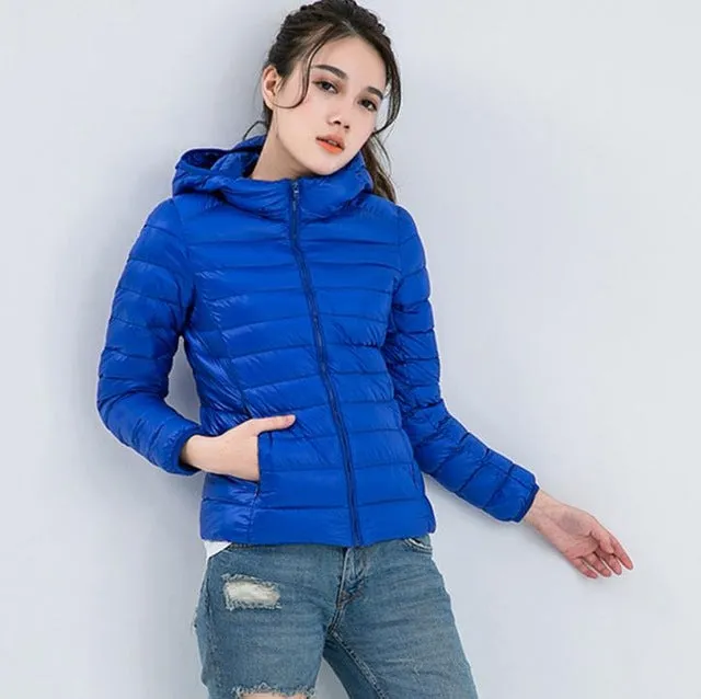 Winter Women Ultra Light Down Jacket 90% Duck Down Hooded Jackets Long Sleeve Warm Slim Coat Parka Female Solid Portabl Outwear