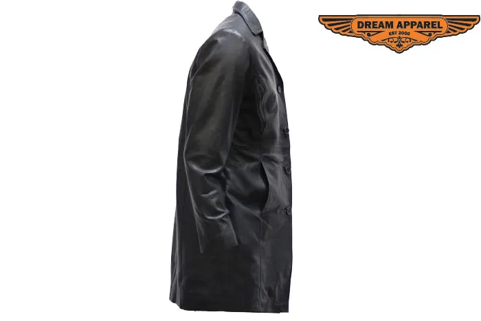 Womenss Light Weight Long Black Leather Jacket