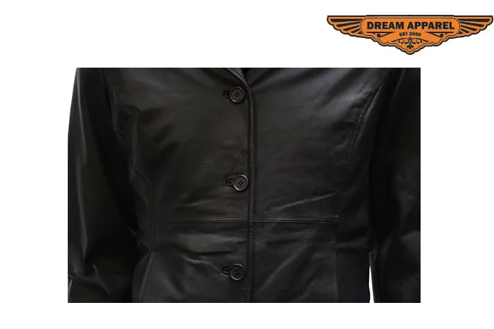 Womenss Light Weight Long Black Leather Jacket