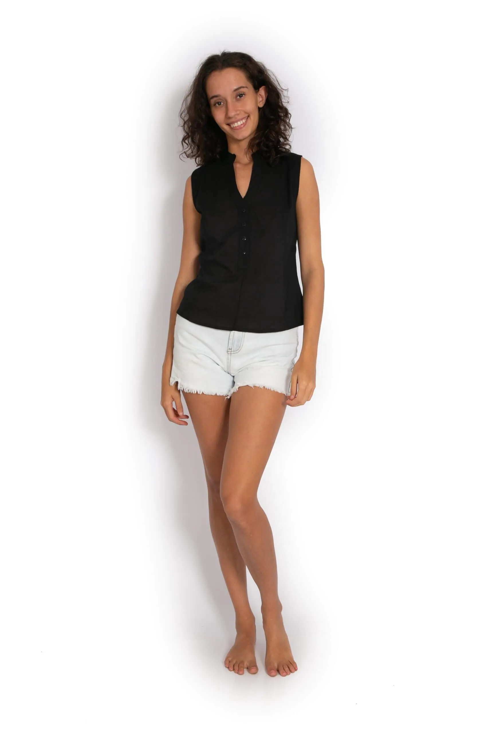 Zoe Top Cotton Singlet - Black