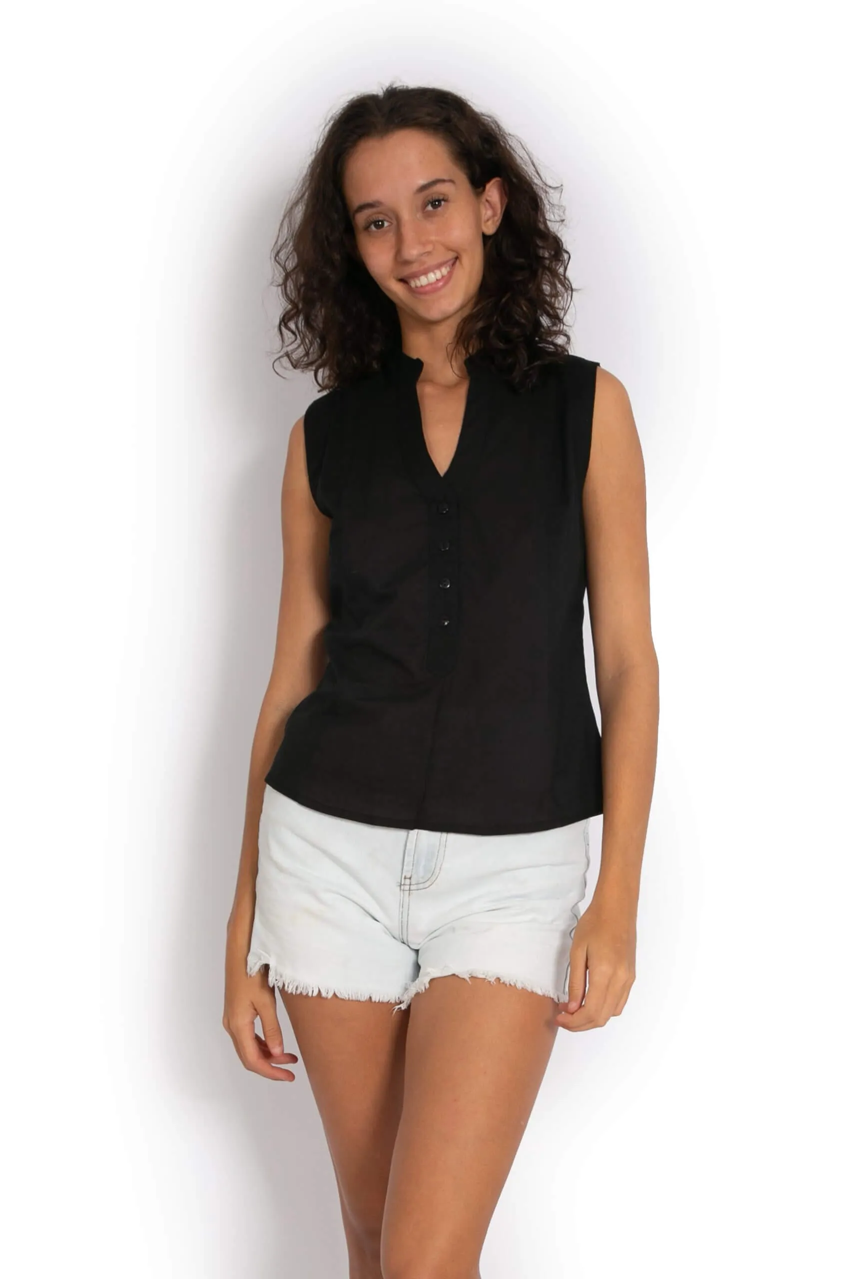 Zoe Top Cotton Singlet - Black